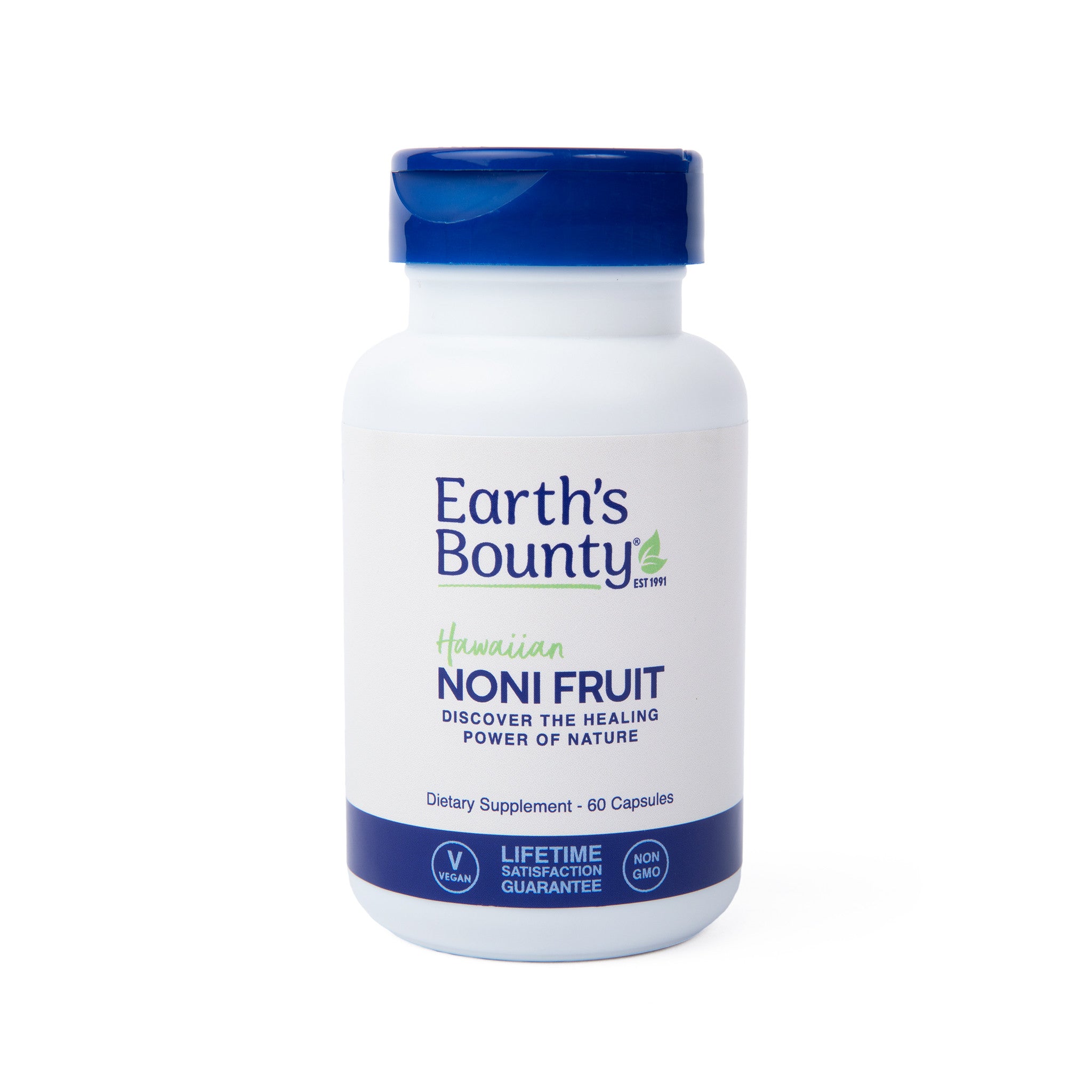 Earth's Bounty Noni Fruit supplement bottle on a white background