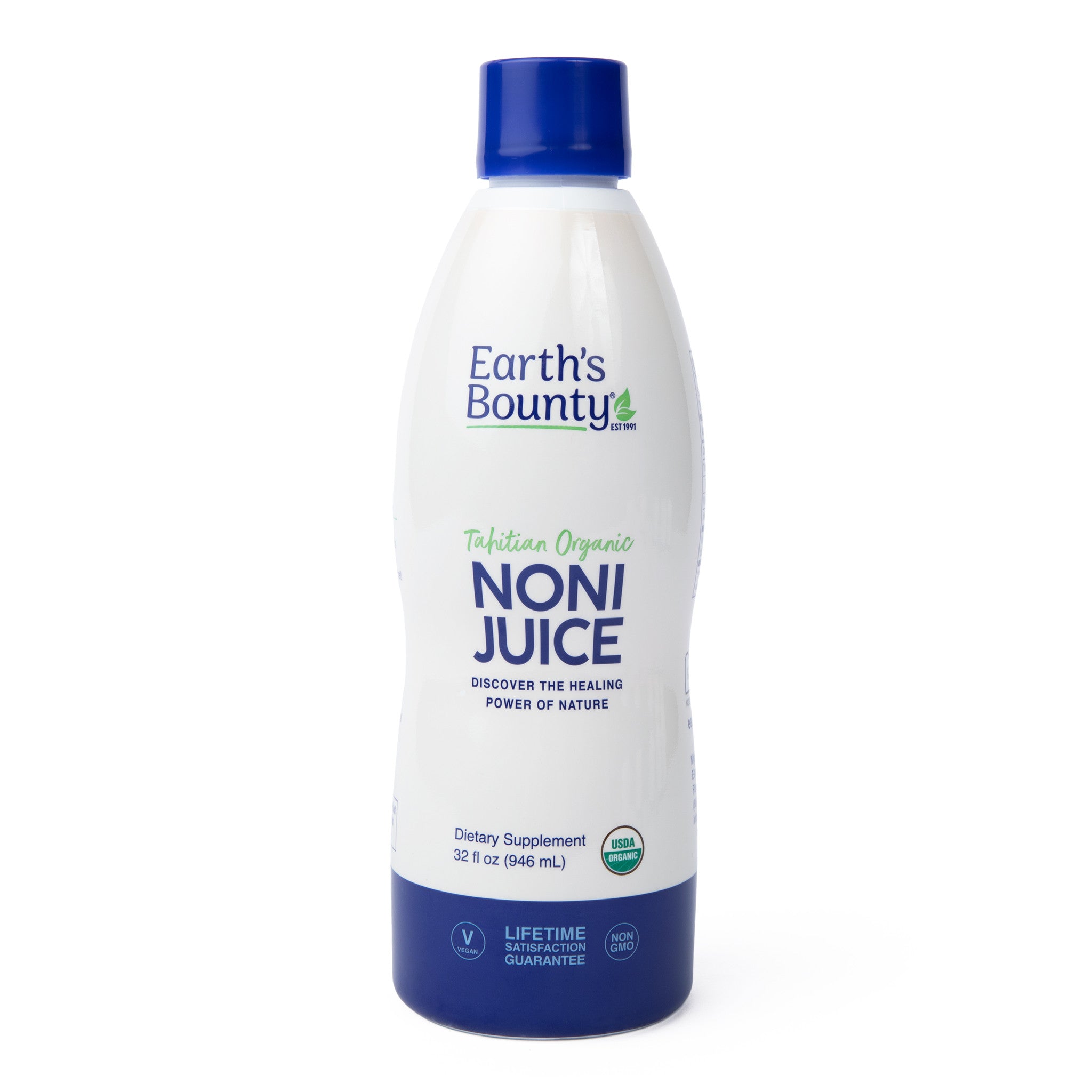 Earth's Bounty Noni Juice bottle on a white background